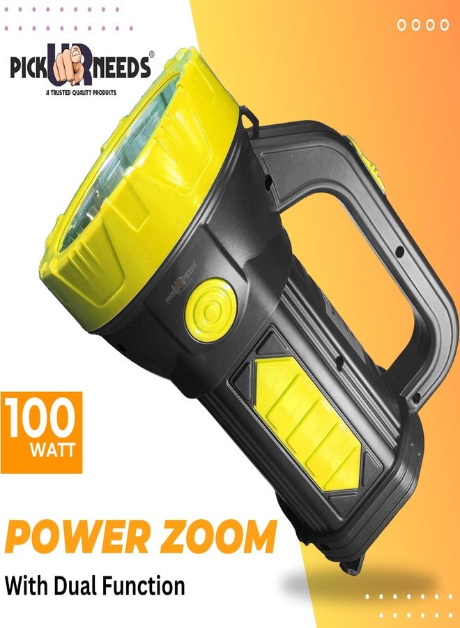 Pick Ur Needs Home Emergency Rechargeable 100W +2 Side Tube LED Long Range Search Torch Light (Yellow) - Image 2